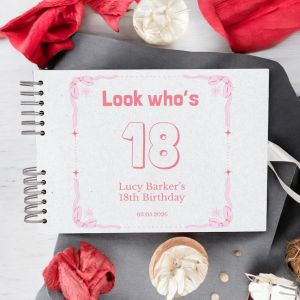 CUSTOM Pink Minimalist Coquette Aesthetic Birthday Guest Book with Different Page Options - No. 248