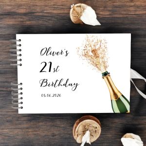 CUSTOM Champagne Birthday Guest Book with Personalised Page Options – No. 249