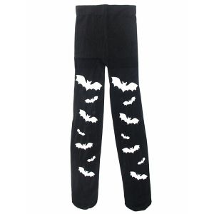 Kids Halloween Tights - Black with White Bats