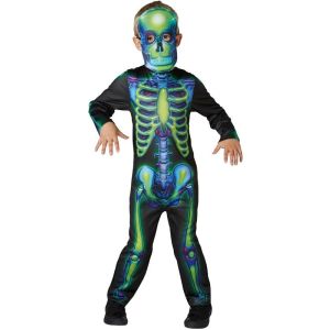 Kids Glow In The Dark Neon Skeleton Fancy Dress Costume - Size S, Kids UK 3-4 Yrs