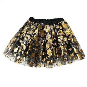 Kids - Shiny Gold & Black Pumpkin Halloween Tutu Skirt