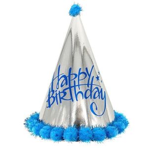Kids Light Blue & Silver Holographic ‘Happy Birthday’ Paper Hat