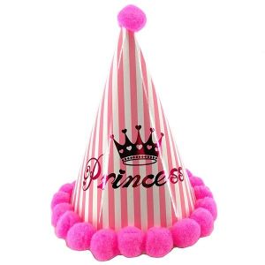 Kids Pink & White Stripes Crown and 'Princess' Paper Hat