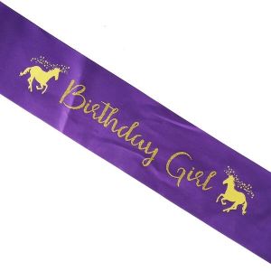 Kids Size Purple With Gold Unicorn ‘Birthday Girl’ Sash