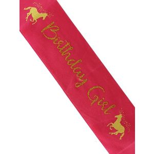 Kids Size Hot Pink With Gold Unicorn ‘Birthday Girl’ Sash