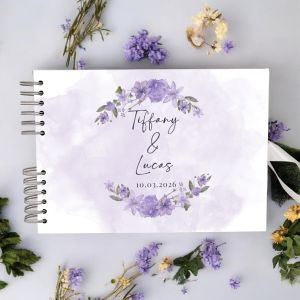 Custom Floral Watercolour Lilac Violet Wedding Guest Book with Different Page Options-No. 179