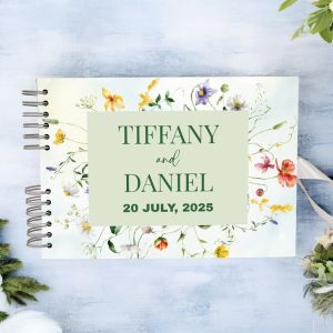 Custom Green and Colourful Rustic Floral Wedding Guest Book with Different Page Options-No. 180