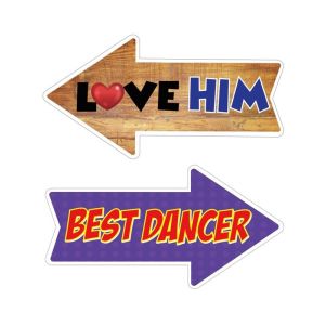 Love Him & Best Dancer, Double-Sided PVC Arrow Photo Booth Word Board Signs