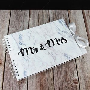 Good Size Black ‘Mr & Mrs’ Marble Guestbook With 6x2 Printed Pages