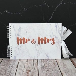 Good Size Copper ‘Mr & Mrs’ Marble Guestbook With 6x2 Printed Pages