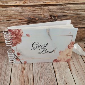 Good Size, Marble with Rose Gold Floral Frame Guestbook With Plain Pages 