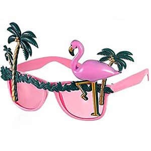 Metallic Palm Tree with Pink Flamingo Party Glasses