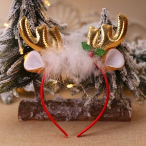 Metallic Shiny Reindeer Antlers And Ears Christmas Headband -Gold 