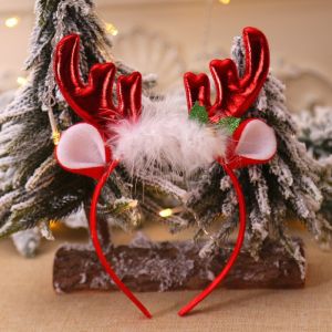 Metallic Shiny Reindeer Antlers And Ears Christmas Headband - Red