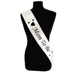 White With Black Heart ‘Mom To Be’ Sash