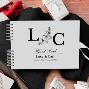 CUSTOM  Grey & Black Initial Wedding Guest Book with Different Page Options-No. 237