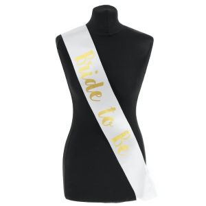 White With Gold Bold Writing ‘Bride To Be’  Sash