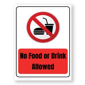 No Food or Drink Allowed Warning Sign, Durable Waterproof PVC, Rust-Free, No. 106, 107, 108