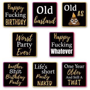 Pack of 4 Double Sided PVC Adult Edition ‘Bad Birthday’ Photo Booth Prop Signs 