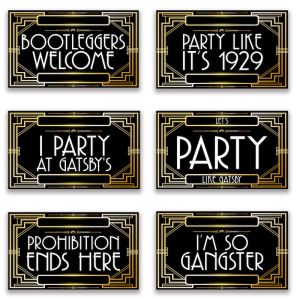Pack Of 6 Gatsby-Themed UV Printed MDF Word Board Photo Booth Sign