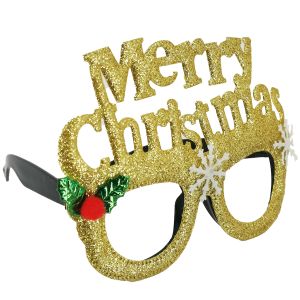 Sparkly Gold Merry Christmas With Snowflakes & Holly Christmas Glasses