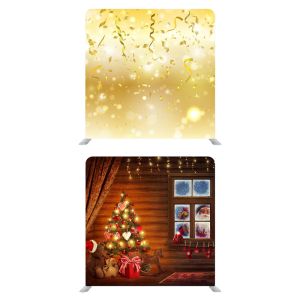 8ft*7.5ft Party Streamers and Warm Log Cabin Santa Xmas Backdrop, With or Without Tension Frame