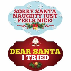 Sorry Santa Naughty Just Feels Nice & Dear Santa I Tried, Double-Sided Xmas Photo Booth Word Board Signs