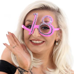 Number-shaped Milestone 18th Birthday Diamante Glasses In Pink