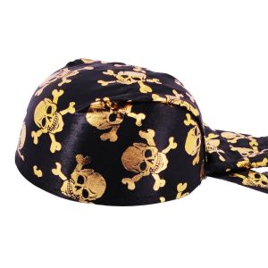 Pirate Skull and Crossbones Bandana Hat – Black & Gold