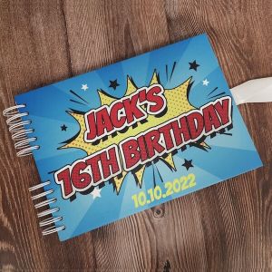 CUSTOM Blue Pop Art Comic Guestbook With Different Page Style Options