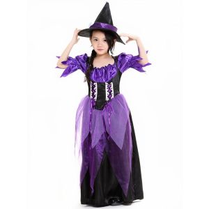 Purple and Black Wicked Witch Magical Kids Halloween Costume - Kids UK Size 6-7 Yrs