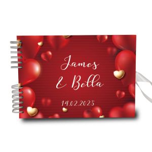 CUSTOM Red and Gold Floating Love Hearts Guestbook with Different Page Style Options 