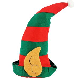 Red And Green Stripy Elf Christmas Hat With Ears