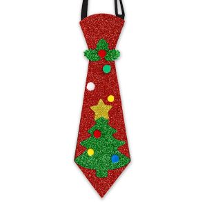 Glitter Christmas Festive Party Tie - Red Xmas Tree