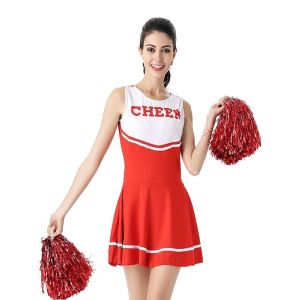 RED Ladies Highschool Sports Cheerleader Squad Fancy Dress Costume – UK Size 8-10