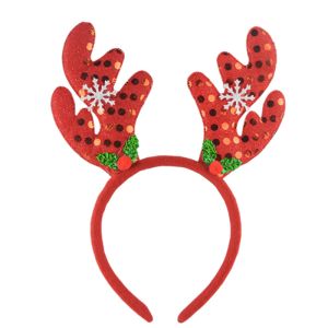 Red Sequin Reindeer Antlers With Snowflake And Holly Christmas Headband