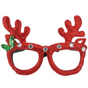 Reindeer Antlers Glitter Christmas Glasses - Red
