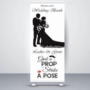 White Bride & Groom Wedding Booth Pop Up Roller Banner