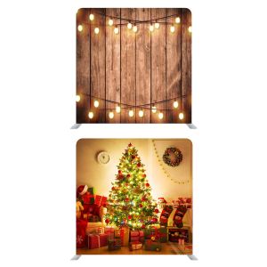 8ft*7.5ft Rustic Wood With Fairy Lights and Cozy Festive Room Xmas Backdrop, With or Without Tension Frame