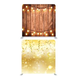 8ft*8ft Rustic Wood with Fairy Lights and Party Streamers Backdrop, With or Without Tension Frame