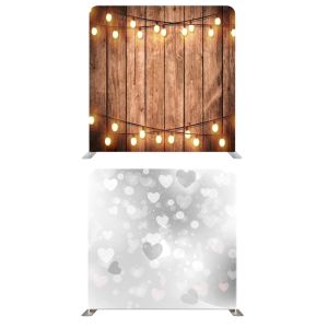 8ft*7.5ft Silver Hearts and Rustic Wood with Fairy Lights Backdrop, With or Without Tension Frame