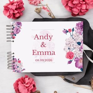 CUSTOM Purple Floral Wedding Guest Book with Different Page Options-No. 239