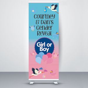 CUSTOM Personalised Pink And Blue Storks Deliver Babies Gender Reveal Fully Printed Roller Banner