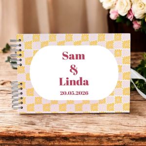 CUSTOM Yellow & Pink Daisy Plaid Guest Book with Different Page Options-No. 240
