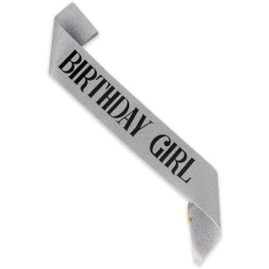 Luxury Silver Glitter With Black Foil ‘Birthday Girl’ Sash  