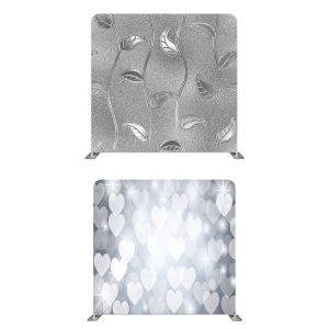 8ft*8ft Silver Leaves And Silver Hearts Backdrop, With or Without Tension Frame