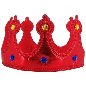 Soft Red Royal King Queen Crown With Jewels