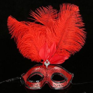 Ultimate Feathered Burlesque Masquerade Mask in Red   