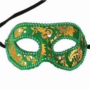 Venetian Embroided Green with Gold Detail Masquerade Mask Green