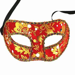 Venetian Embroided Red with Gold Detail Masquerade Mask 
